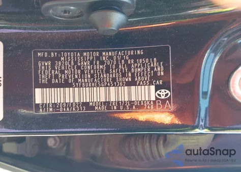 2016 Toyota Corolla S Plus из США, поврежденный, VIN 5YFBURHE5GP451362